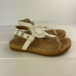 Ugg Womens 6 Sandals White Leather Embossed Cork Insole